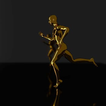 Golden running man silhouette 3d rendering sports concept