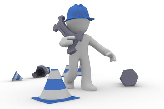 Construction worker with a wrench, service concept 3d rendering