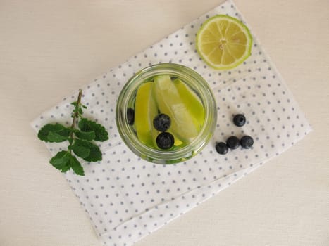Aroma water with lemon,blueberries and mint