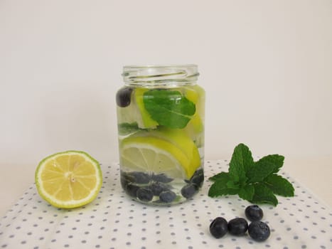 Aroma water with lemon,blueberries and mint