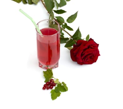 glass of juice red rose and currant, isolate, subject of berry and drinks