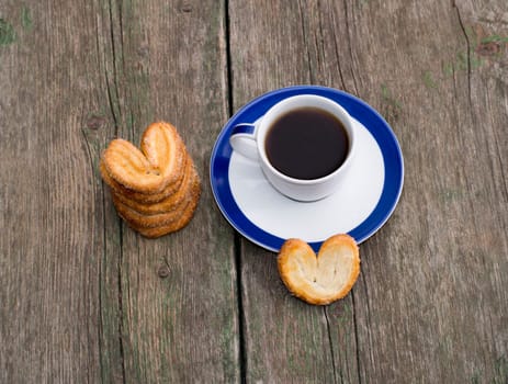 still life of coffee and linking of cookies, top view, subject food and drinks