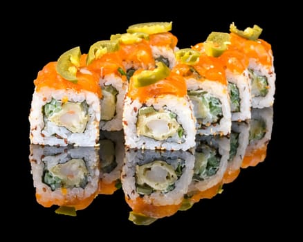 Sushi set over black background