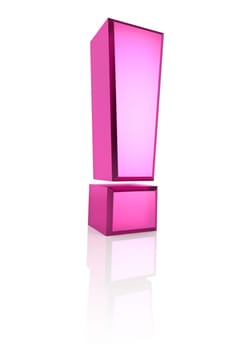 pink exclamation symbol isolated on white background. 3d renderering