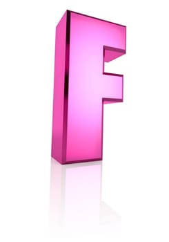 pink letter f isolated on white background. 3d rendering