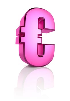 pink euro currency symbol isolated on white background. 3d rendering