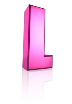 pink letter l isolated on white background. 3d rendering
