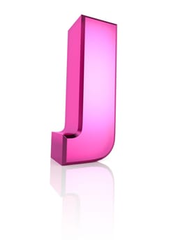 pink letter j isolated on white background. 3d rendering
