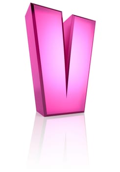 pink letter v isolated on white background. 3d rendering
