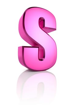 pink letter s isolated on white background. 3d rendering