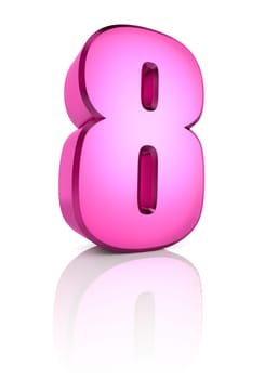 pink number 8 isolated on white background. 3d rendering