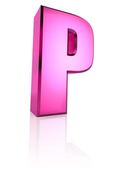 pink letter p isolated on white background. 3d rendering