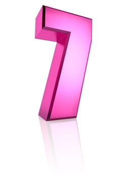 pink number 7 isolated on white background. 3d rendering