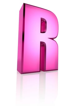 pink letter r isolated on white background. 3d rendering