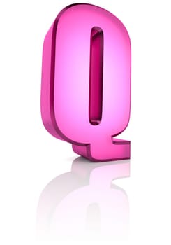 pink letter q isolated on white background. 3d rendering