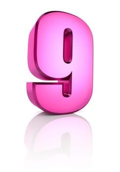 pink number 9 isolated on white background. 3d rendering
