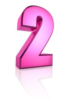 pink number 2 isolated on white background. 3d rendering