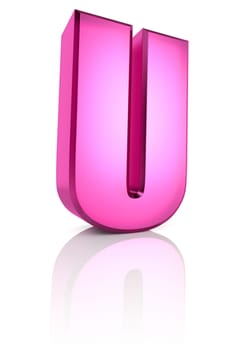 pink letter u isolated on white background. 3d rendering