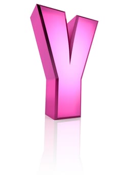 pink letter y isolated on white background. 3d rendering