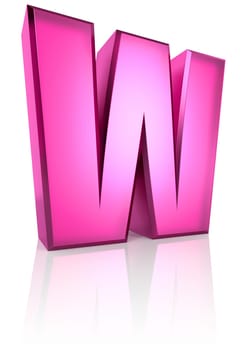 pink letter w isolated on white background. 3d rendering