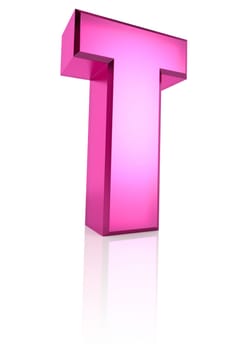 pink letter t isolated on white background. 3d rendering