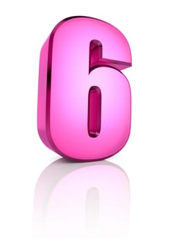 pink number 6 isolated on white background. 3d rendering