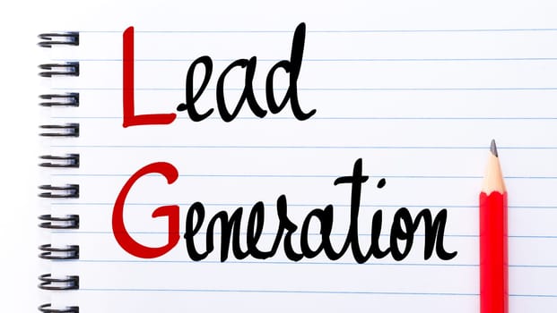 LG Lead Generation written on notebook page with red pencil on the right