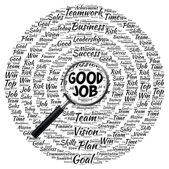 Good job word cloud concept and magnifying glass