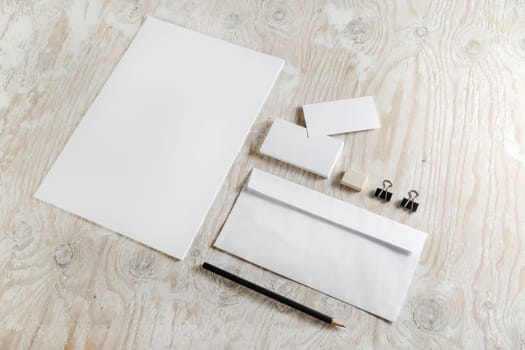 Blank stationery. ID template. Mock-up for branding identity for designers. Top view.