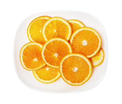 Orange slices on a white plate. Clipping path.
