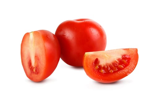 Ripe tasty tomatoes on white background. Clipping path.