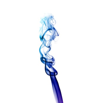 Abstract bright colored blue smoke on a white background.