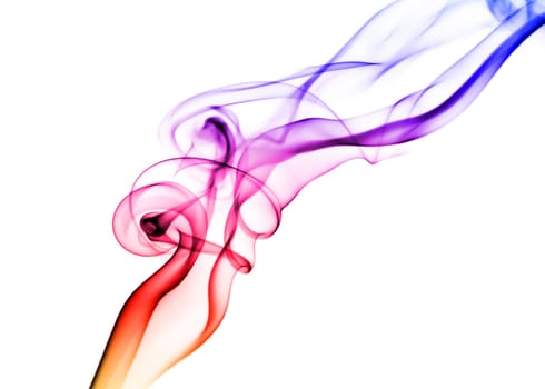 Abstract bright colored smoke on a white background.
