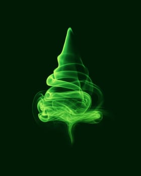 Abstract Christmas Tree of Smoke  on a green background.