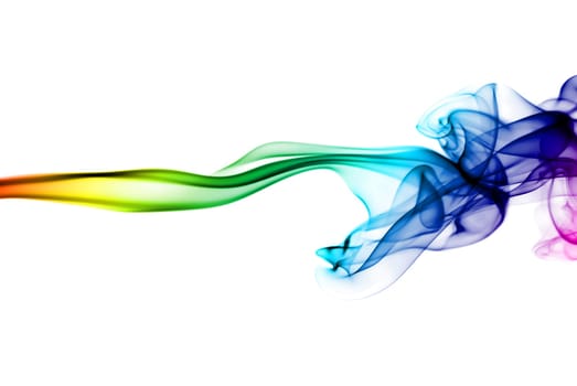Abstract bright colored smoke on a white background.