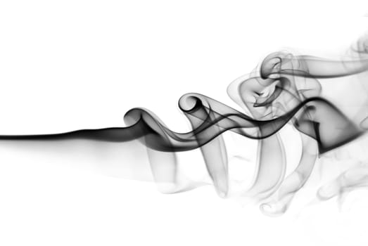 Black smoke swirls over white background