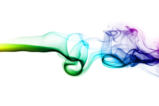 Abstract bright colored smoke on a white background.