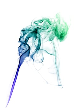 Abstract bright colored smoke on a white background.
