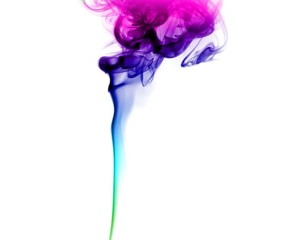 Abstract bright colored smoke on a white background.
