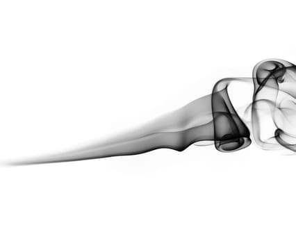 Photo of abstract curls of smoke on white background.