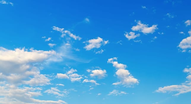 Blue sky background with white clouds on a sunny day.