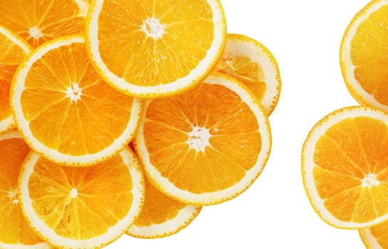Orange slices isolated on white background. Top view.