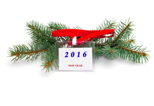fir-tree branch, and label with an inscription 2016 New Year, winter, the subject Christmas and New Year