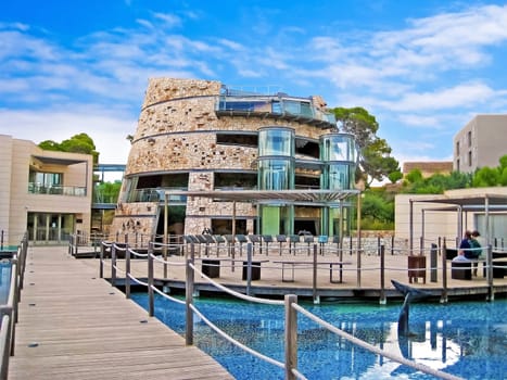 Colònia de Sant Jordi, Spain - September 27, 2010: Visitor center of the  archipelago de Cabrera - Ses Salines. The center shows and informs about animals and plants of the national park of Cabrera in the south of the isle of Majorca