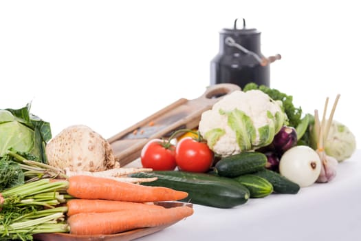 vegetables on the table for cooking isolated on white background