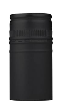 Macro shot of a black pilfer cap isolated on white background