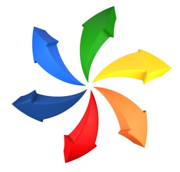 Set of circular arrows colored in blue, green, red, orange and yellow isolated on white background