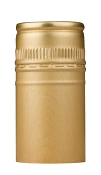 Macro shot of a golden screw cap isolated on white background