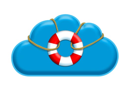 Concept for security within the data cloud and applications. cloud with a rescue buoy attached to it.
