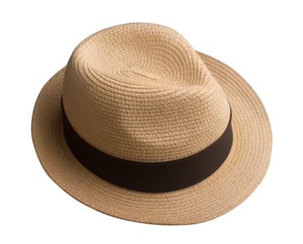 Sun textile hat with black ribbon isolated on white background